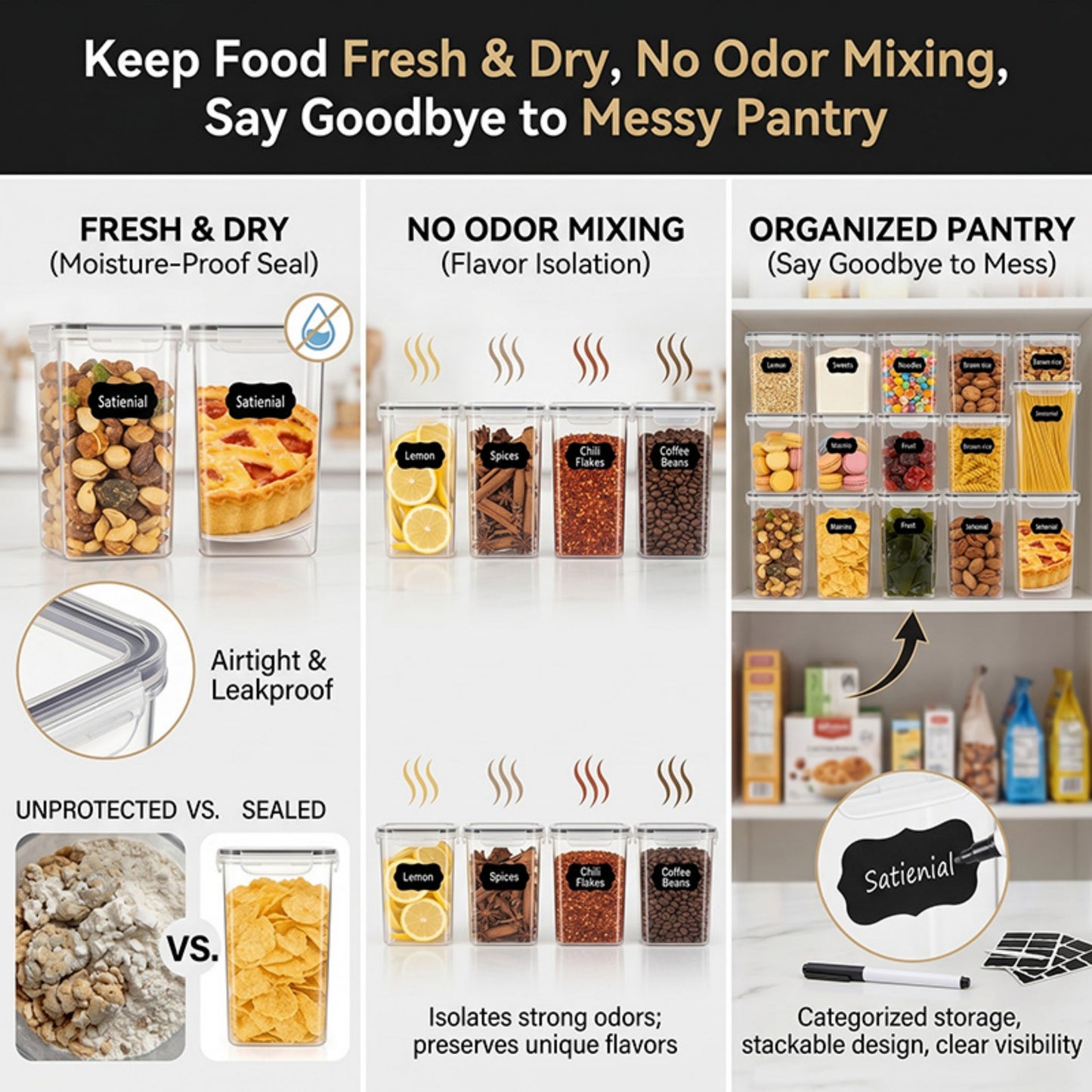 YHIPL 24 PCS Airtight Food Storage Containers with Lids, Kitchen Storage Container for Cereal, Dry Food, Flour and Sugar, BPA-Free, Includes 24 Labels