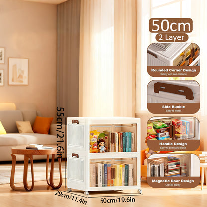 Asnews  Stackable Storage Bins with Lids & Magnetic Doors, Foldable Storage Cabinet with Wheels, Transparent Plastic Storages Drawers for Bedrooms, Living Rooms, and Studies