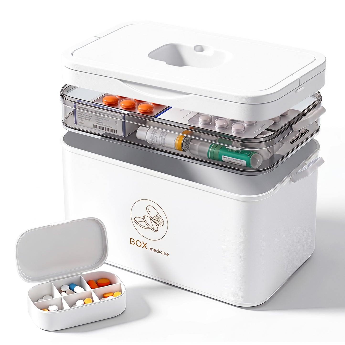 Asnews Large Medicine Organizer Box With Free Travel Pill Case – Portable First Aid Kit, Clear Medicine Storage With Handle & Secure Latch For Home