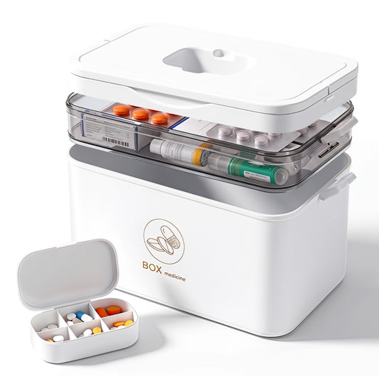 Asnews Large Medicine Organizer Box With Free Travel Pill Case – Portable First Aid Kit, Clear Medicine Storage With Handle & Secure Latch For Home