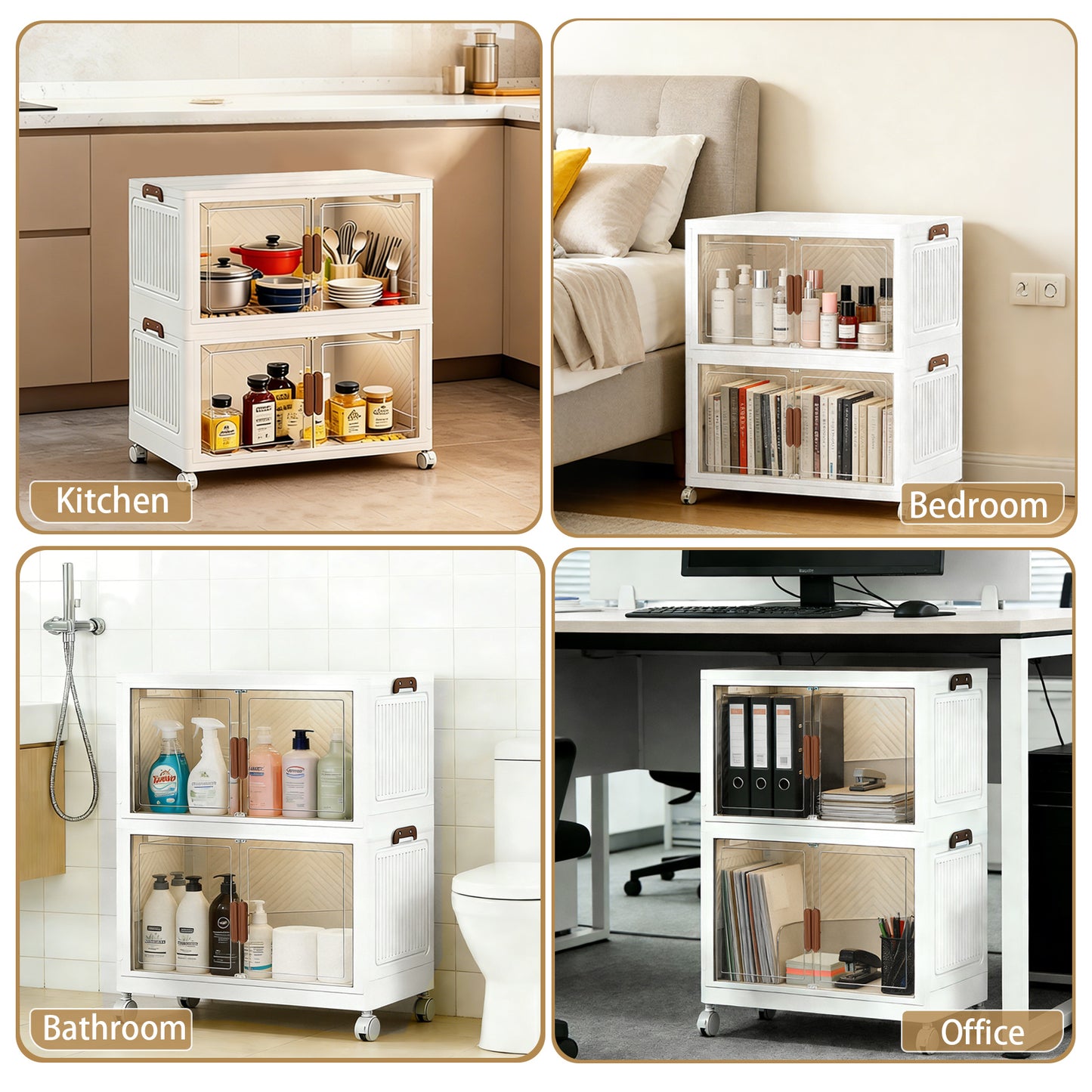 YHIPL Stackable Storage Bins with Lids & Magnetic Doors,  Foldable Storage Cabinet with Wheels, Transparent Plastic Storages Drawers for Bedrooms, Living Rooms, and Studies