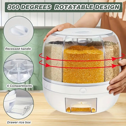 YHIPL 360° Rotating Cereal Dispenser Container, Rice Dispenser Storage Container for Kitchen, BPA-free, White