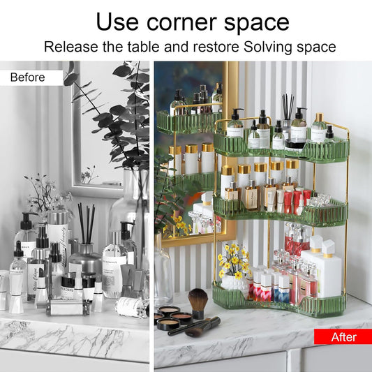 Asnews 3-Tier Makeup Organizer For Vanity, Perfume Organizer, Space-Saving Organizer Countertop Fits Bathroom, Dresser(Green)