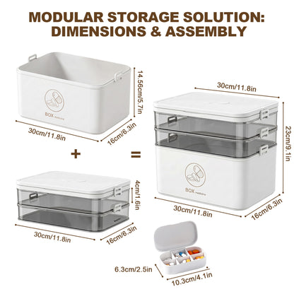 Asnews Large Medicine Organizer Box With Free Travel Pill Case – Portable First Aid Kit, Clear Medicine Storage With Handle & Secure Latch For Home