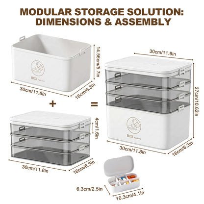 Asnews Large Medicine Organizer Box With Free Travel Pill Case – Portable First Aid Kit, Clear Medicine Storage With Handle & Secure Latch For Home