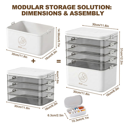 Asnews Large Medicine Organizer Box With Free Travel Pill Case – Portable First Aid Kit, Clear Medicine Storage With Handle & Secure Latch For Home