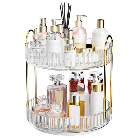 Asnews 360° Rotating Makeup Organizer, 2/3 Tier Adjustable Perfume Organizer for Dresser, Multi-Function Spinning Cosmetics Skincare Storage for Bedroom, Dresser, Countertop (Clear)