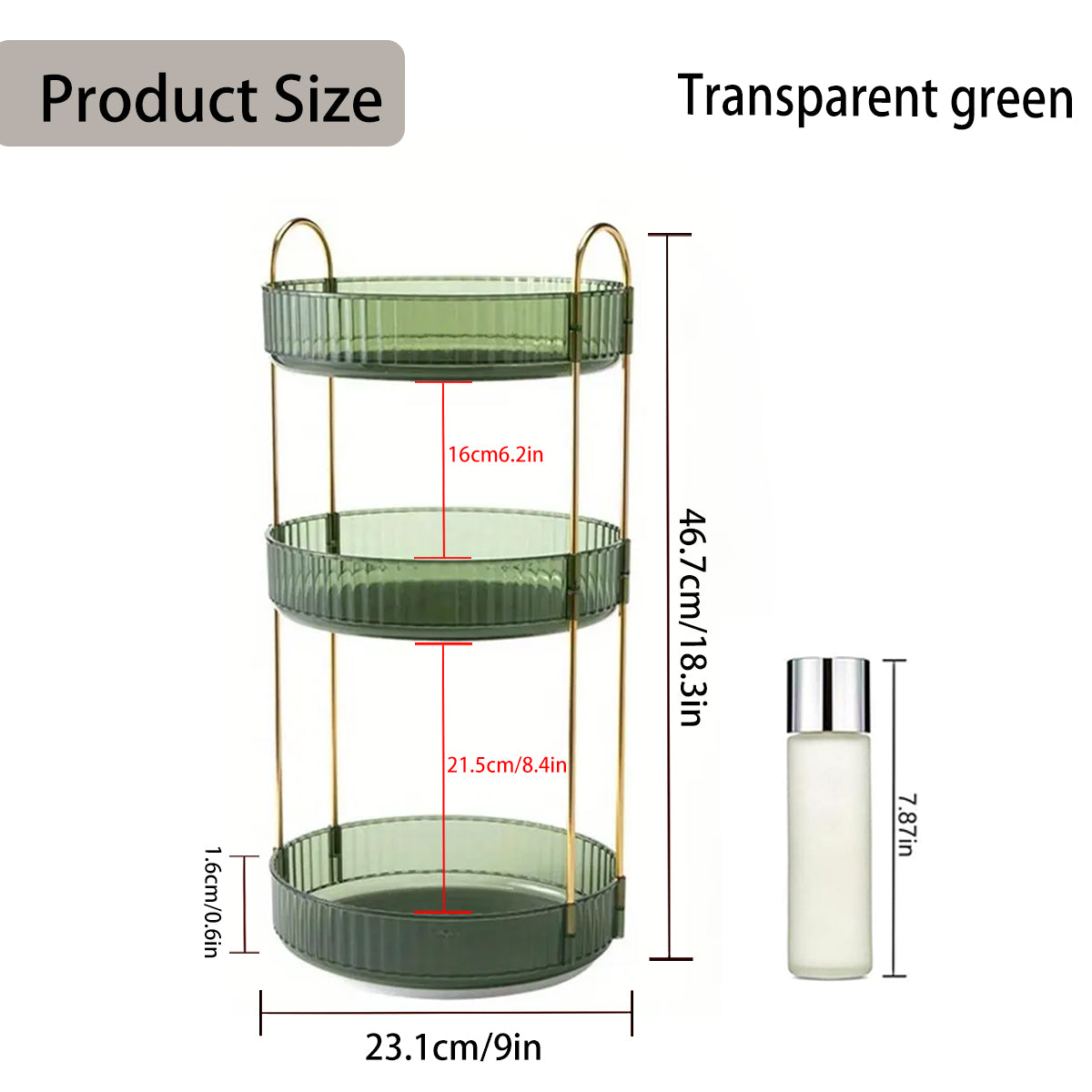 Asnews 360° Rotating Makeup Organizer, 2/3 Tier Adjustable Perfume Organizer for Dresser, Multi-Function Spinning Cosmetics Skincare Storage for Bedroom, Dresser, Countertop (Green)