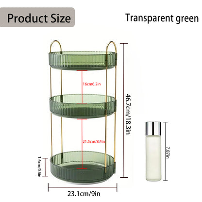 Asnews 360° Rotating Makeup Organizer, 2/3 Tier Adjustable Perfume Organizer for Dresser, Multi-Function Spinning Cosmetics Skincare Storage for Bedroom, Dresser, Countertop (Green)