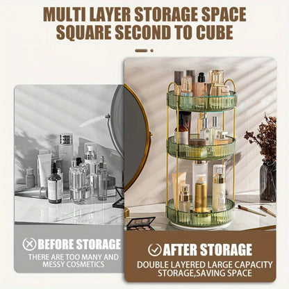YHIPL 360° Rotating Adjustable Makeup Organizer, with Sturdy Metal Frame