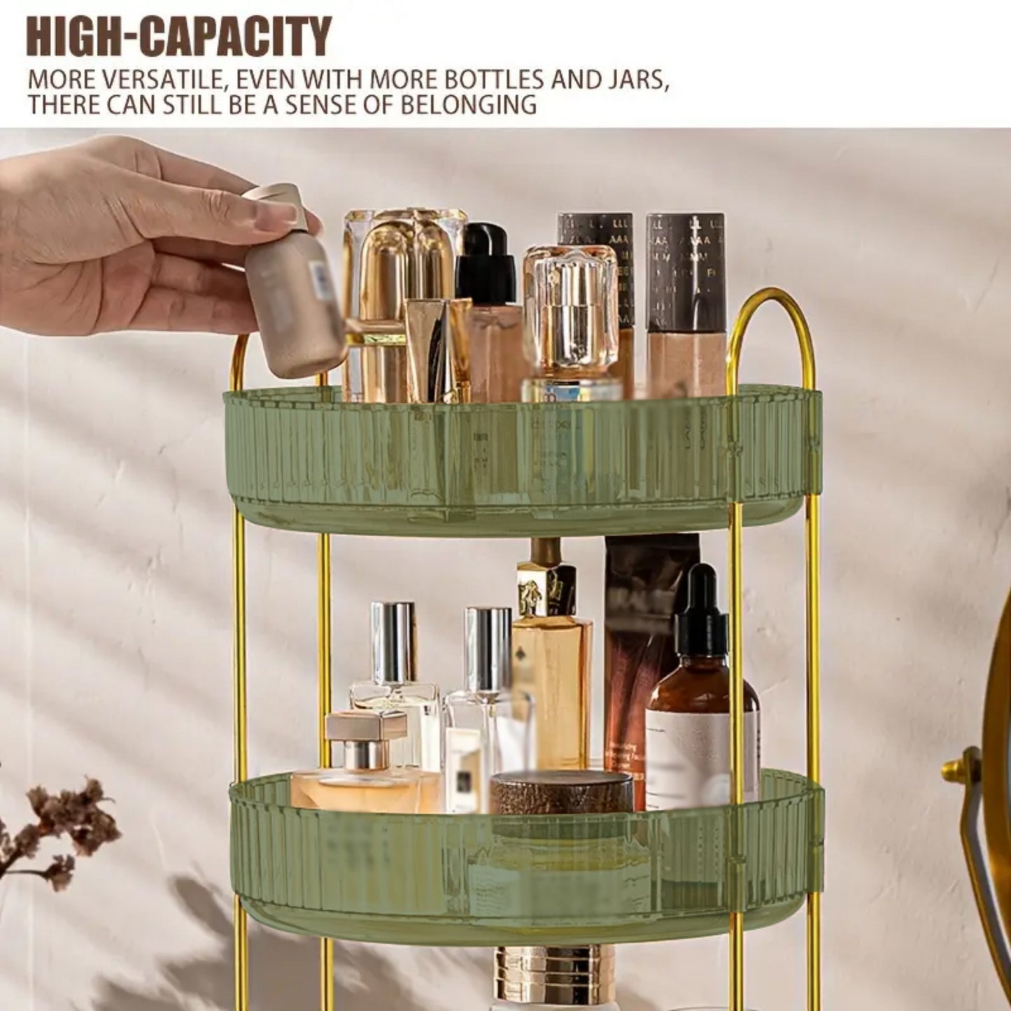 YHIPL 360° Rotating Adjustable Makeup Organizer, with Sturdy Metal Frame