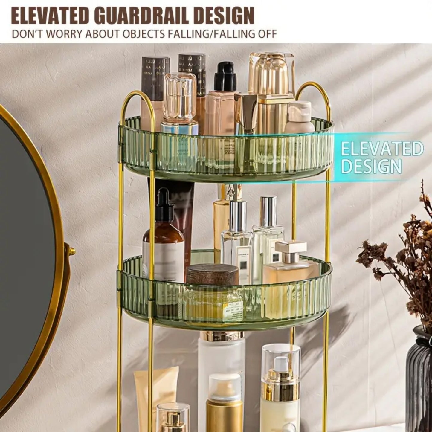 YHIPL 360° Rotating Adjustable Makeup Organizer, with Sturdy Metal Frame