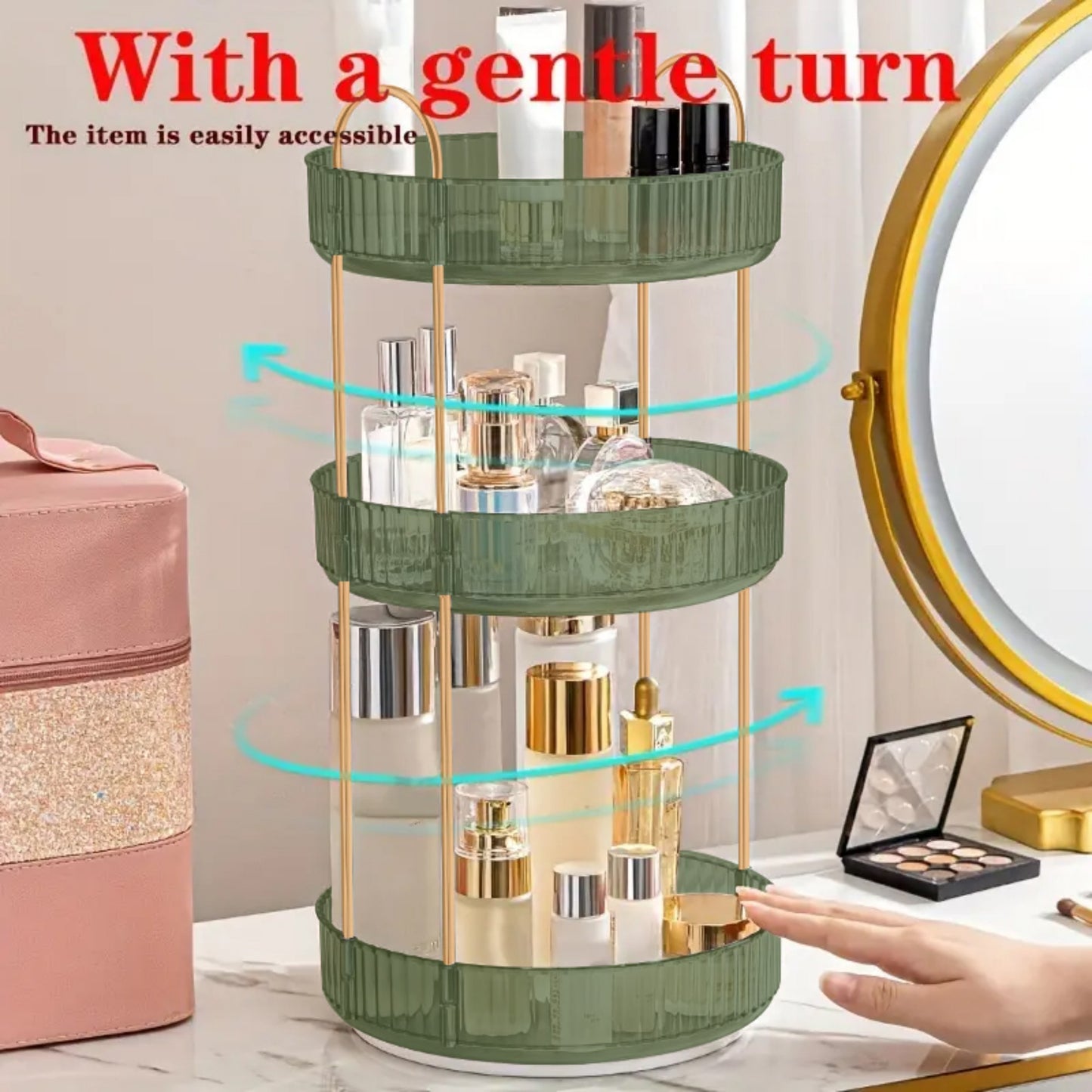 YHIPL 360° Rotating Adjustable Makeup Organizer, with Sturdy Metal Frame
