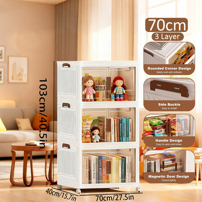 Asnews  Stackable Storage Bins with Lids & Magnetic Doors, Foldable Storage Cabinet with Wheels, Transparent Plastic Storages Drawers for Bedrooms, Living Rooms, and Studies