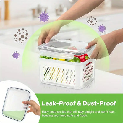 Asnews 3Pcs Large Fruit Containers for Fridge with Removable Colanders and Lids, Airtight Storage Container to Keep Berry Fruit Fresh, Dishwasher & microwave safe