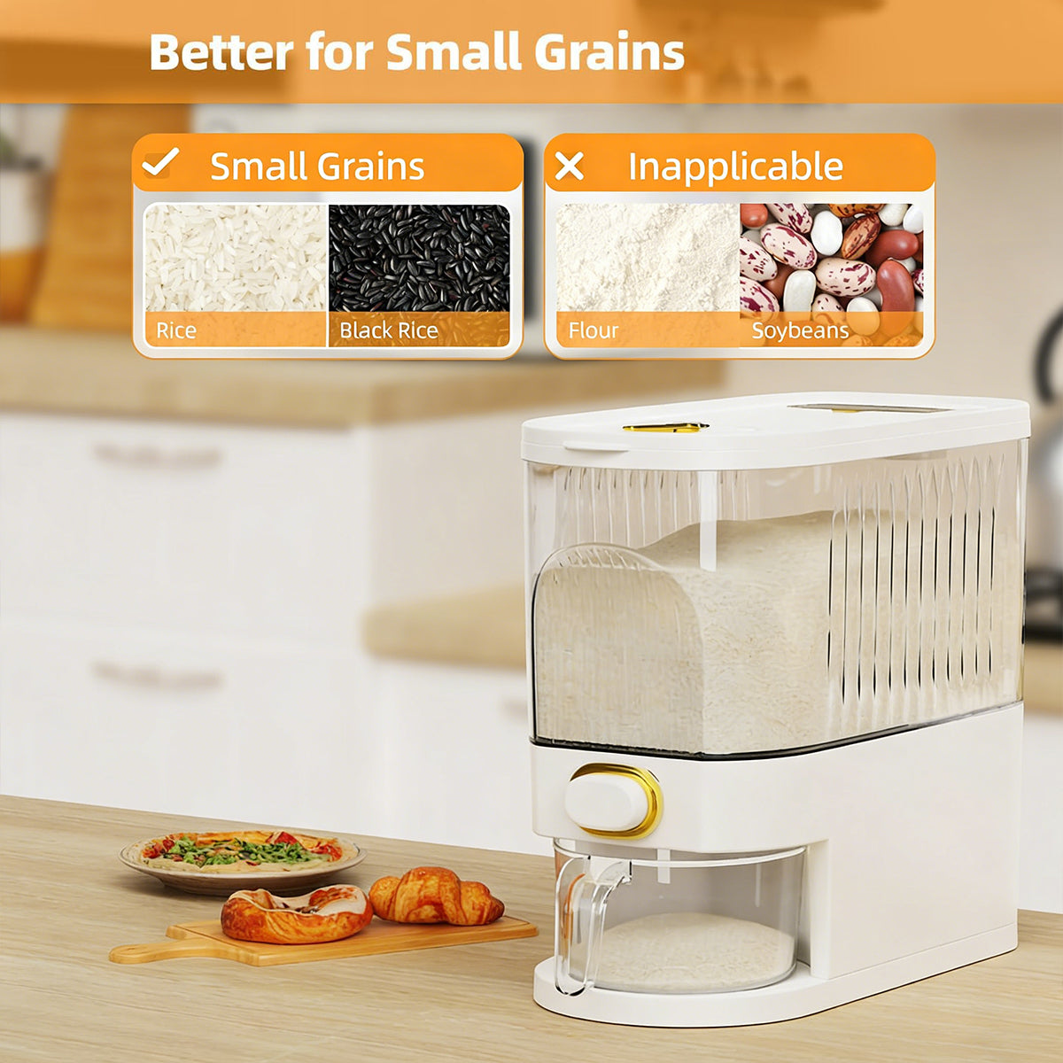 Asnews 5.5/11/22 Lbs Rice Dispenser Storage With Date Tracker & Spice Box, Bpa-Free Clear Rice Holder Dispenser, Cereal Dispenser For Pantry For Rice, Quinoa, Corn, Beans, And Other Small Grains