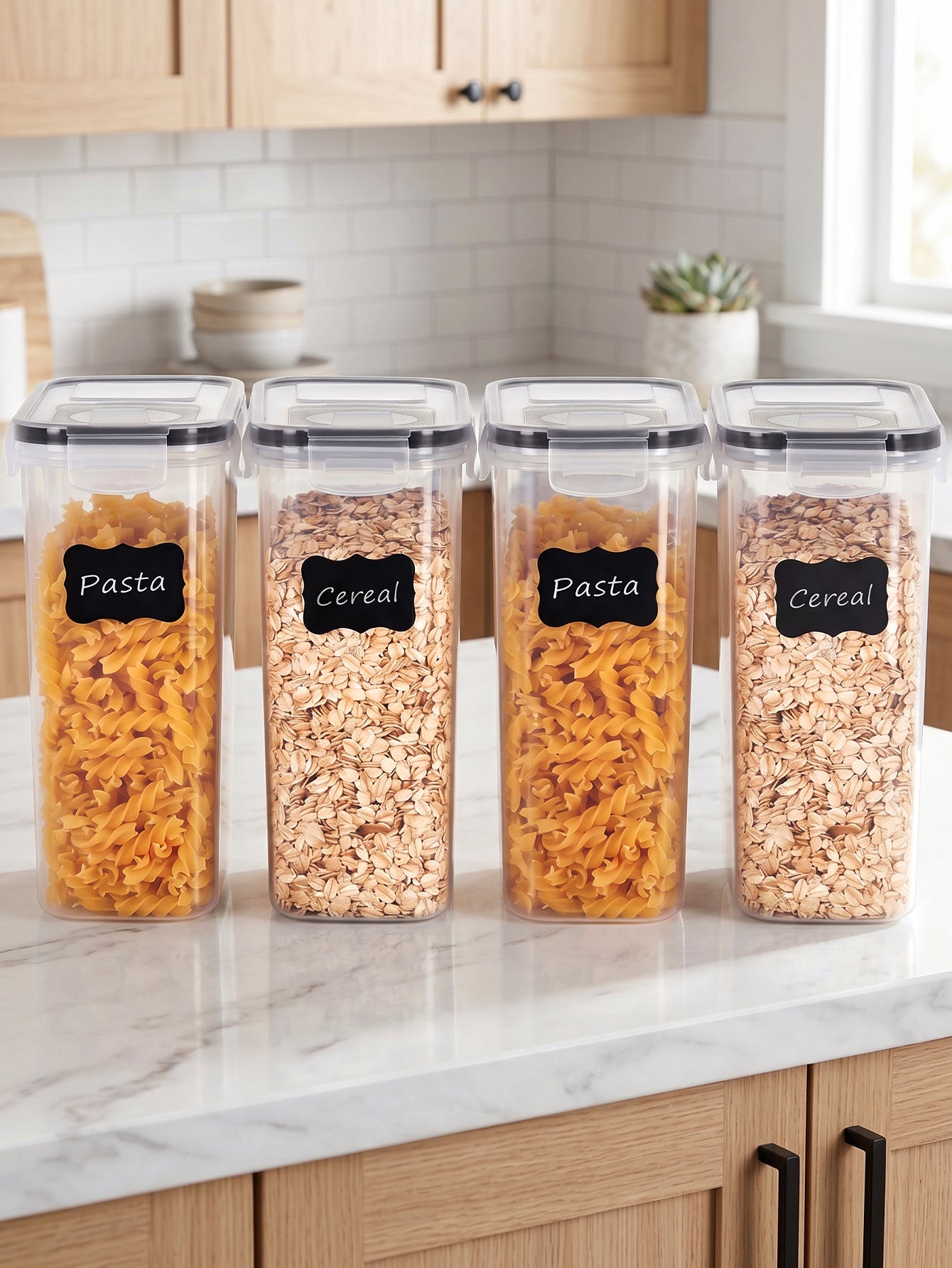 YHIPL Kitchen Cereal Containers Storage Set with Lids – 4 Pack 2.5L/84.53OZ Airtight Food Storage Containers