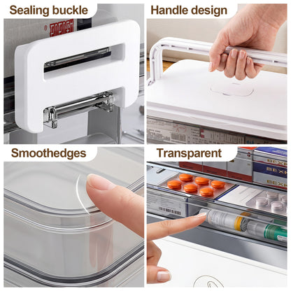 Asnews Large Medicine Organizer Box With Free Travel Pill Case – Portable First Aid Kit, Clear Medicine Storage With Handle & Secure Latch For Home