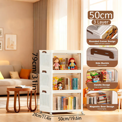 Asnews  Stackable Storage Bins with Lids & Magnetic Doors, Foldable Storage Cabinet with Wheels, Transparent Plastic Storages Drawers for Bedrooms, Living Rooms, and Studies