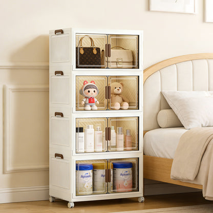 YHIPL Stackable Storage Bins with Lids & Magnetic Doors,  Foldable Storage Cabinet with Wheels, Transparent Plastic Storages Drawers for Bedrooms, Living Rooms, and Studies