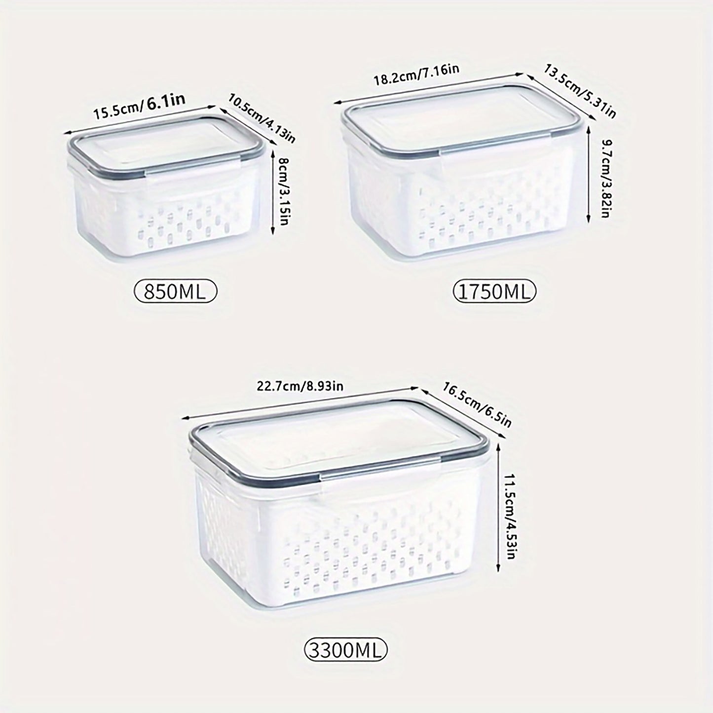 Asnews 3Pcs Large Fruit Containers for Fridge with Removable Colanders and Lids, Airtight Storage Container to Keep Berry Fruit Fresh, Dishwasher & microwave safe