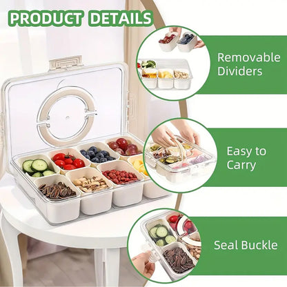 Asnews Divided Serving Tray with Lid and Handle, Snackle Box Charcuterie Container for Portable Snack Platters
