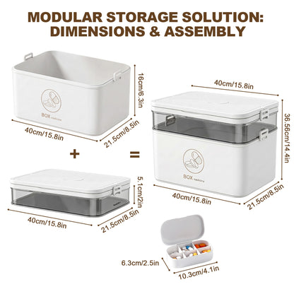 Asnews Large Medicine Organizer Box With Free Travel Pill Case – Portable First Aid Kit, Clear Medicine Storage With Handle & Secure Latch For Home
