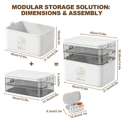 Asnews Large Medicine Organizer Box With Free Travel Pill Case – Portable First Aid Kit, Clear Medicine Storage With Handle & Secure Latch For Home