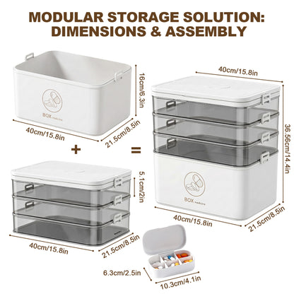 Asnews Large Medicine Organizer Box With Free Travel Pill Case – Portable First Aid Kit, Clear Medicine Storage With Handle & Secure Latch For Home