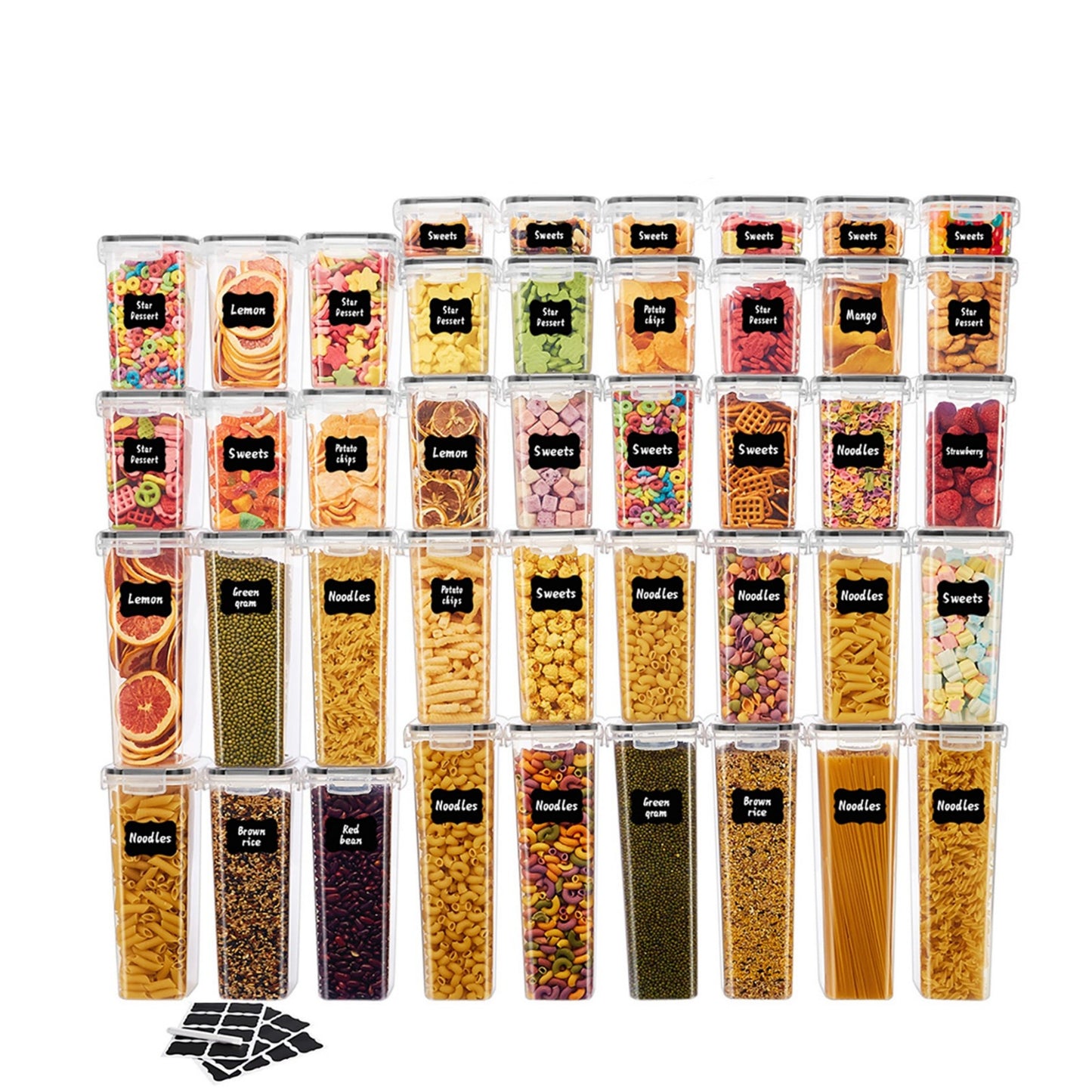 YHIPL 24 PCS Airtight Food Storage Containers with Lids, Kitchen Storage Container for Cereal, Dry Food, Flour and Sugar, BPA-Free, Includes 24 Labels