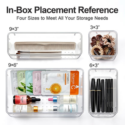 YHIPL 44 Pcs Plastic Drawer Organizers Set, Desk and Makeup Trays, Organizer Tray for Office & Bedroom, Bathroom