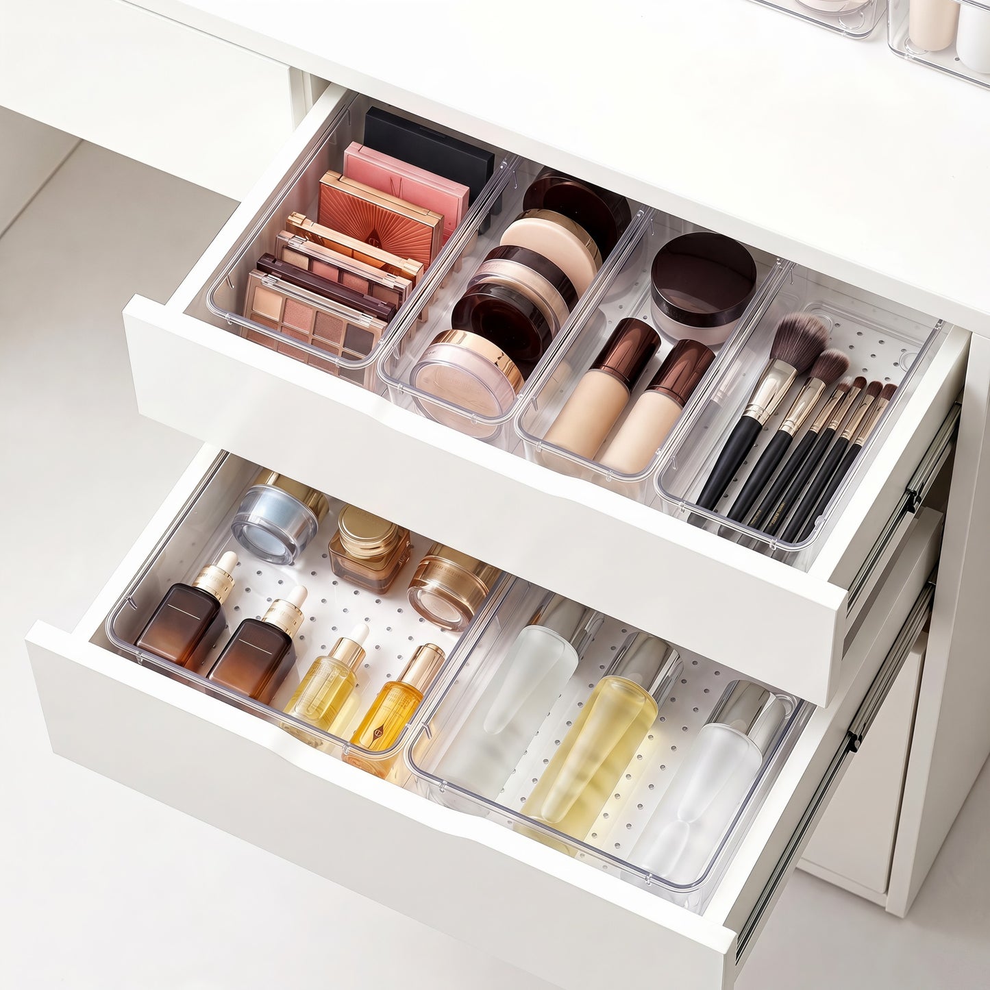 YHIPL 44 Pcs Plastic Drawer Organizers Set, Desk and Makeup Trays, Organizer Tray for Office & Bedroom, Bathroom
