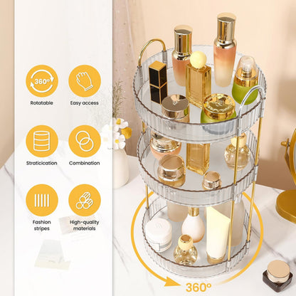 YHIPL 360° Rotating Adjustable Makeup Organizer, with Sturdy Metal Frame