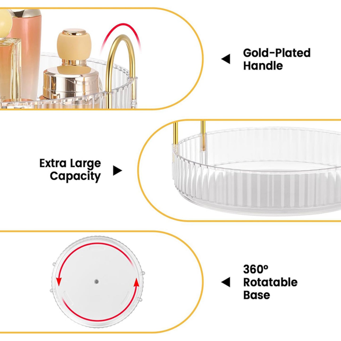 YHIPL 360° Rotating Adjustable Makeup Organizer, with Sturdy Metal Frame