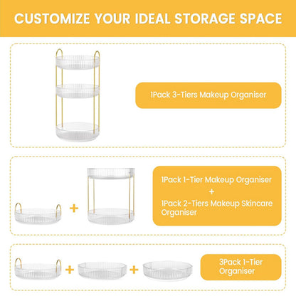 YHIPL 360° Rotating Adjustable Makeup Organizer, with Sturdy Metal Frame