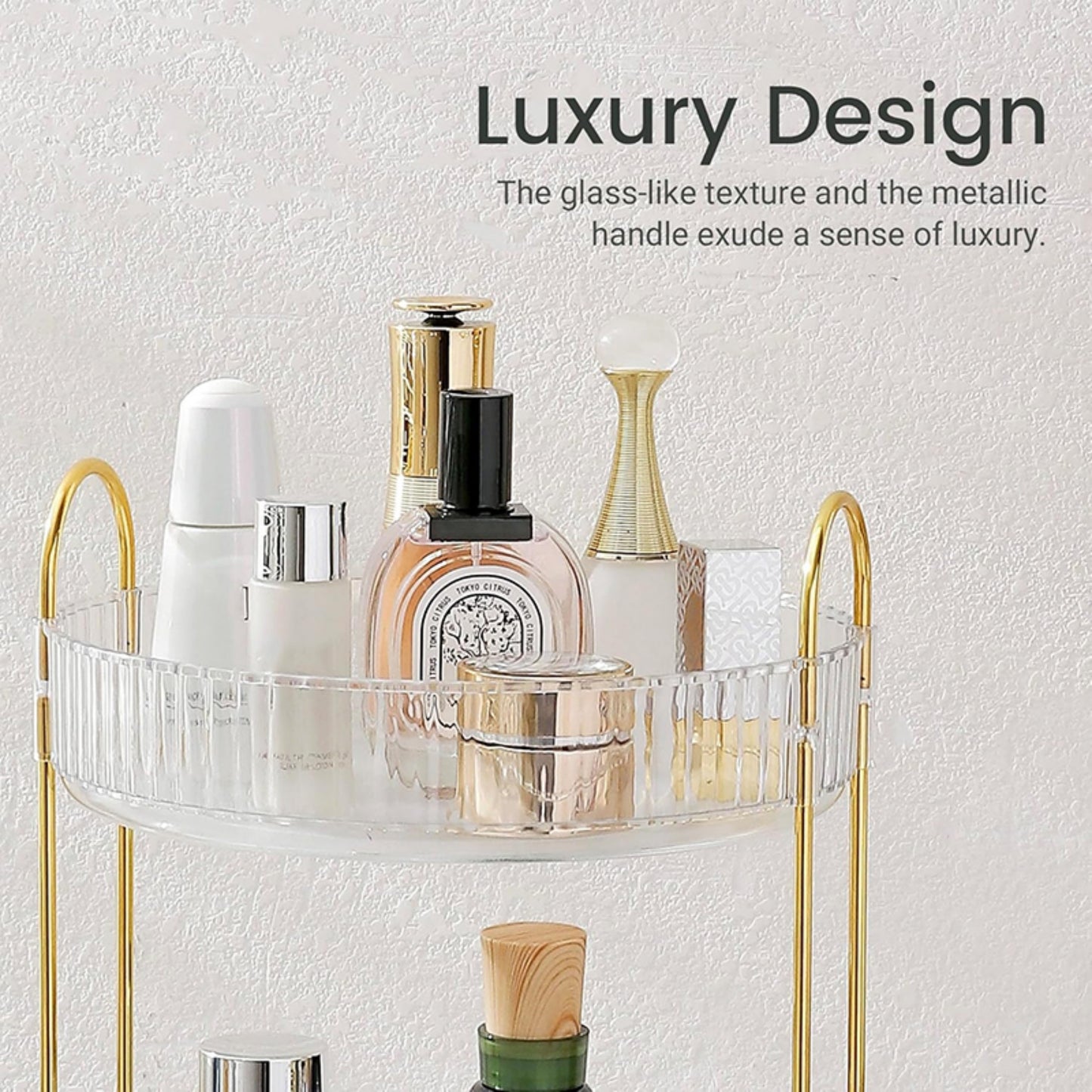 YHIPL 360° Rotating Adjustable Makeup Organizer, with Sturdy Metal Frame