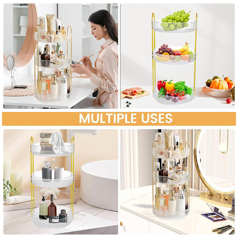 Asnews 360° Rotating Makeup Organizer, 2/3 Tier Adjustable Perfume Organizer for Dresser, Multi-Function Spinning Cosmetics Skincare Storage for Bedroom, Dresser, Countertop (Clear)