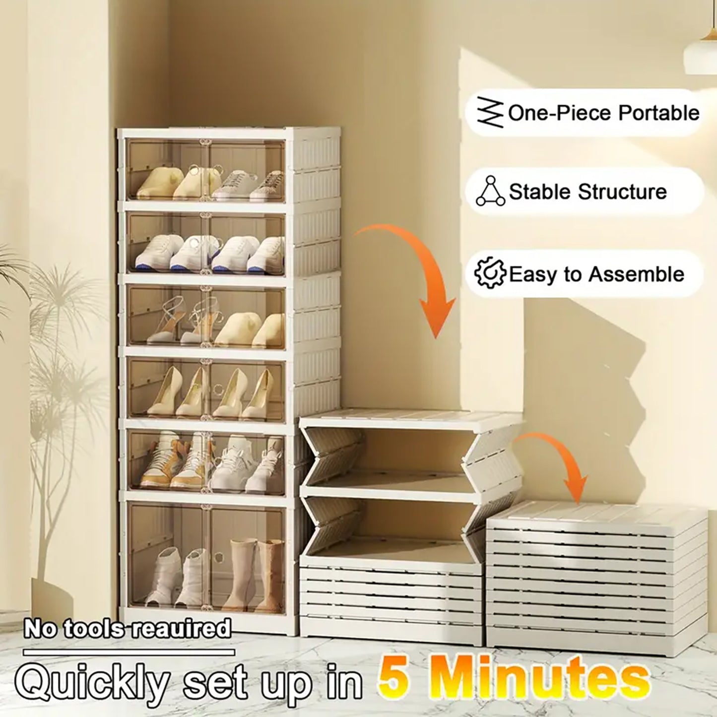 Asnews 3/6/9-Tier Foldable Shoe Organizer Storage Box, Portable Shoes Storage Cabinet with Cover, Magnetic Clear Door