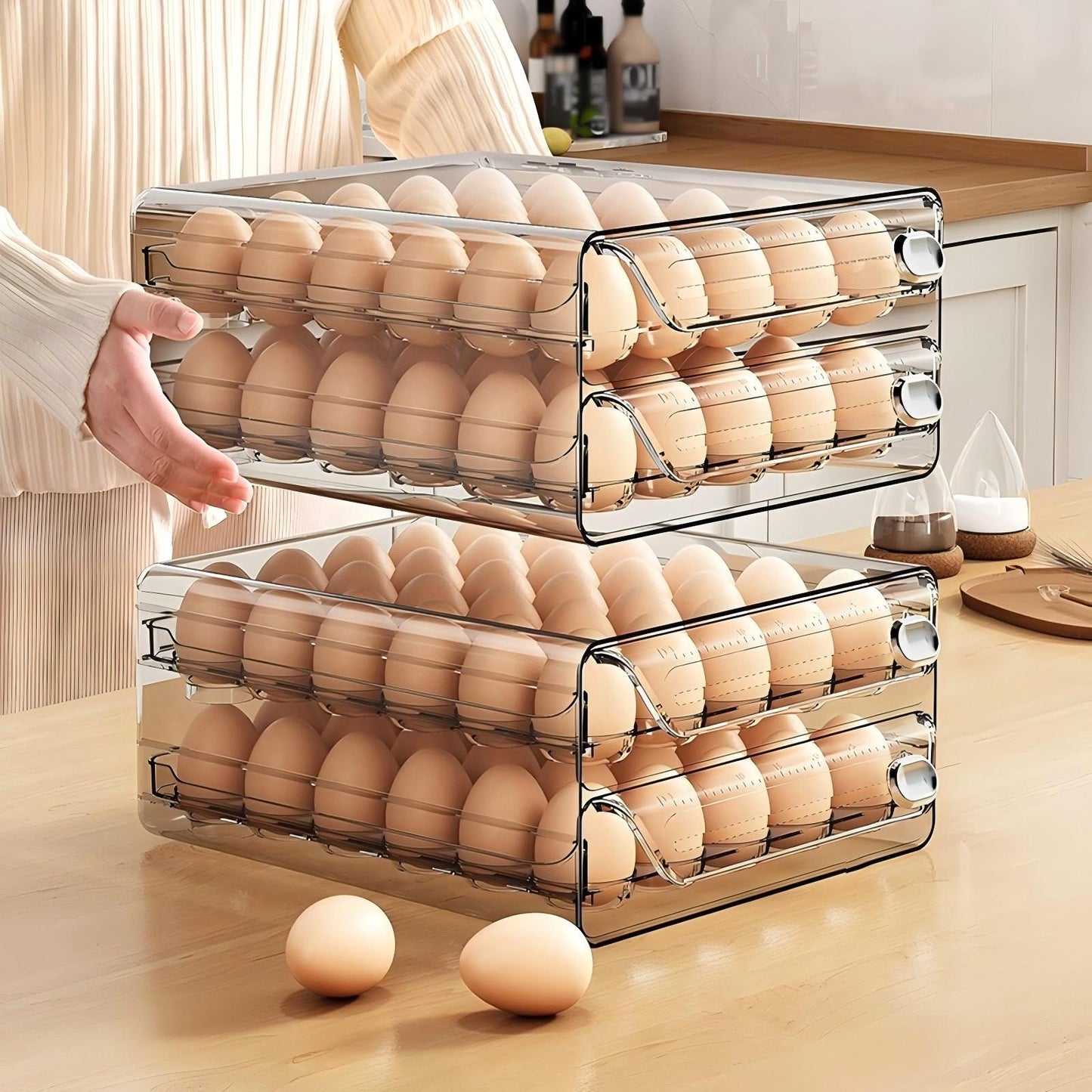 Asnews 40/60 Eggs Organizer for Refrigerator, Large Egg Holder for Fridge, Clear Plastic Container Drawer for Egg