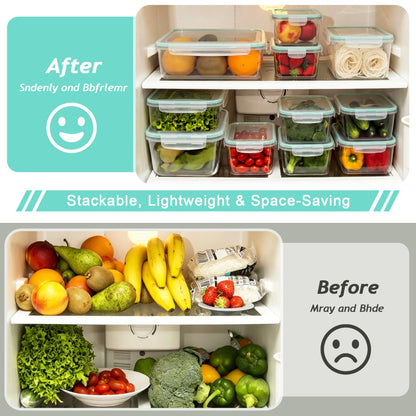 YHIPL 8-Pack Glass Storage Container Set with Snap Airtight Lids for Microwave, Freezer and Dishwasher Safe, Leak Proof Glass Lunch Boxes, Blue&Green