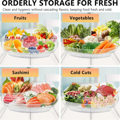 YHIPL 4-Compartment Chilled Serving Tray with Lid – Clear Party Platter for Cold Food, Buffet Server for Fruit, Veggies & Appetizers