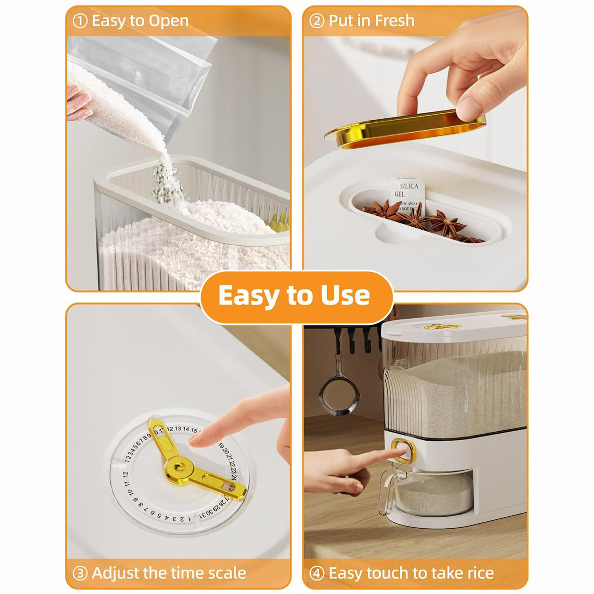 Asnews 5.5/11/22 Lbs Rice Dispenser Storage With Date Tracker & Spice Box, Bpa-Free Clear Rice Holder Dispenser, Cereal Dispenser For Pantry For Rice, Quinoa, Corn, Beans, And Other Small Grains