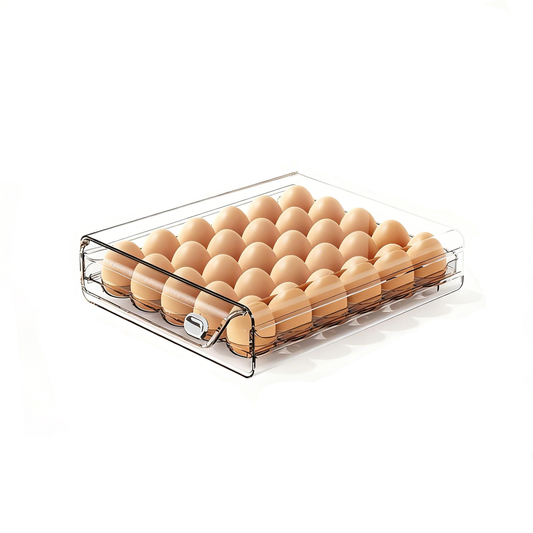 YHIPL Clear Stackable Egg Holder for Fridge – BPA-Free Egg Organizer Tray with Lid, Handles & Rotating Timer