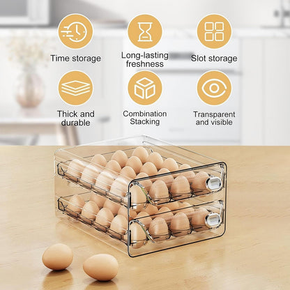 Asnews 40/60 Eggs Organizer for Refrigerator, Large Egg Holder for Fridge, Clear Plastic Container Drawer for Egg