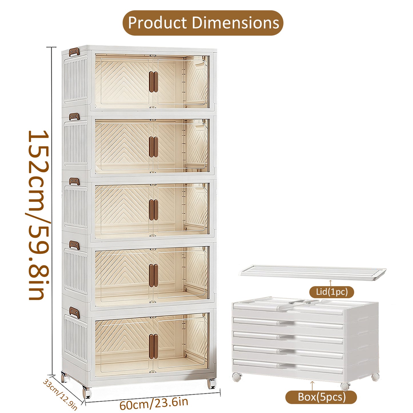 YHIPL Stackable Storage Bins with Lids & Magnetic Doors,  Foldable Storage Cabinet with Wheels, Transparent Plastic Storages Drawers for Bedrooms, Living Rooms, and Studies