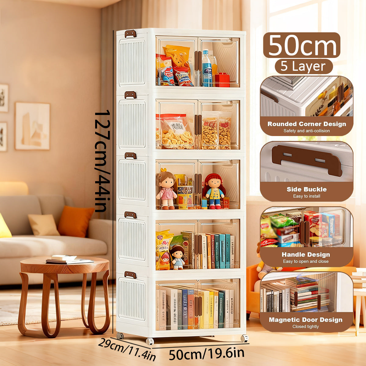 Asnews  Stackable Storage Bins with Lids & Magnetic Doors, Foldable Storage Cabinet with Wheels, Transparent Plastic Storages Drawers for Bedrooms, Living Rooms, and Studies