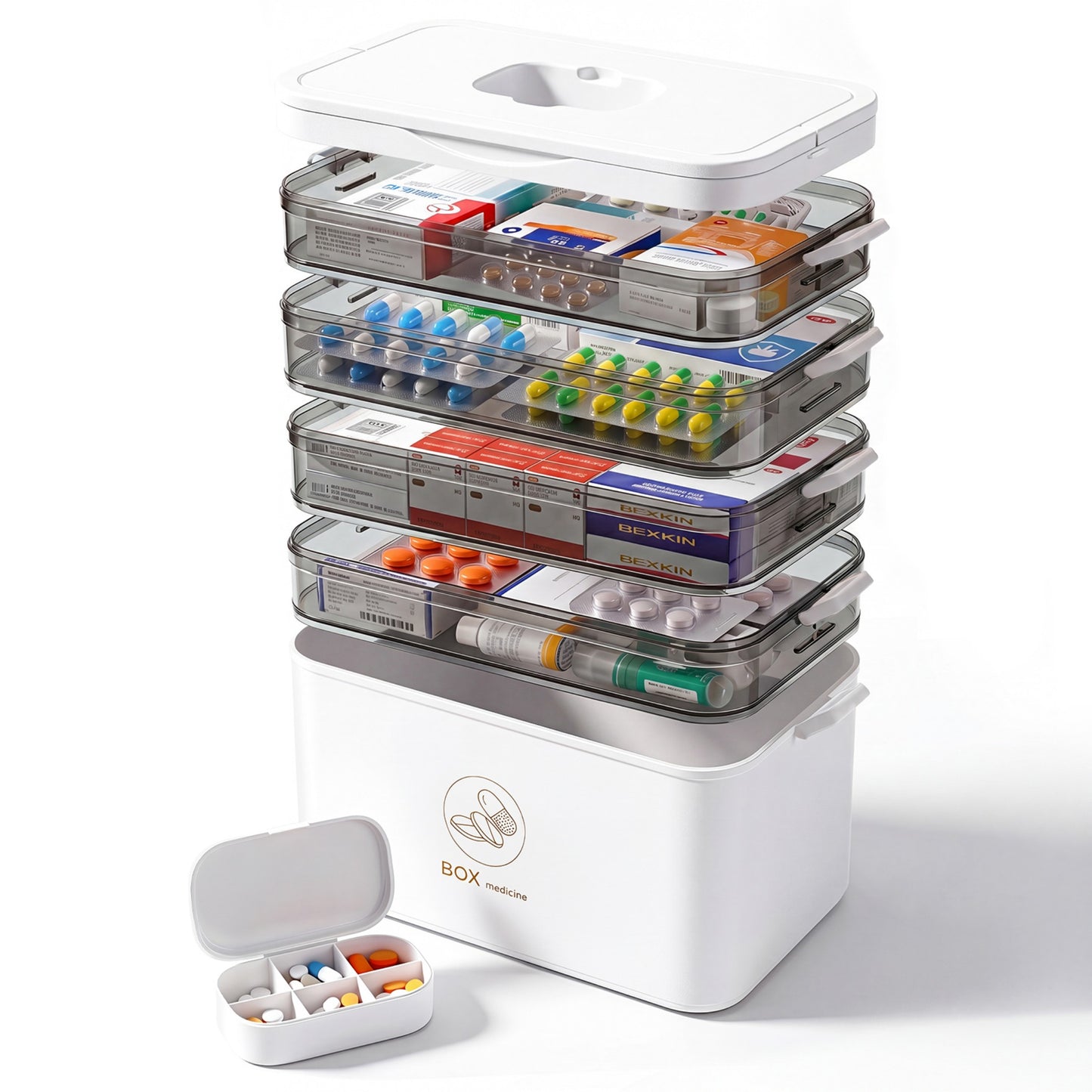Asnews Large Medicine Organizer Box With Free Travel Pill Case – Portable First Aid Kit, Clear Medicine Storage With Handle & Secure Latch For Home