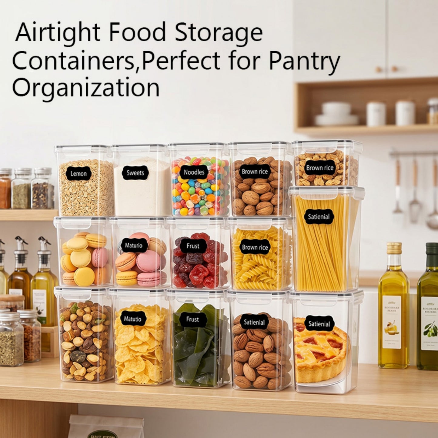 YHIPL 24 PCS Airtight Food Storage Containers with Lids, Kitchen Storage Container for Cereal, Dry Food, Flour and Sugar, BPA-Free, Includes 24 Labels