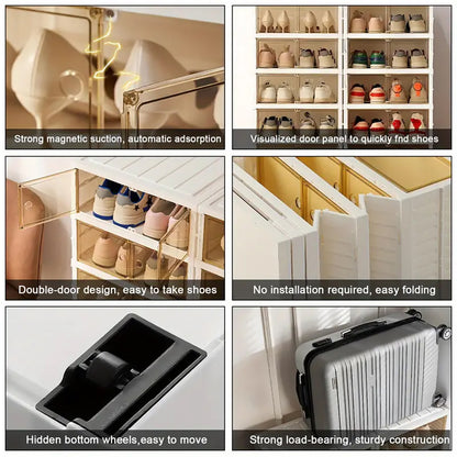 Asnews 3/6/9-Tier Foldable Shoe Organizer Storage Box, Portable Shoes Storage Cabinet with Cover, Magnetic Clear Door
