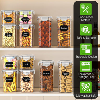 Asnews 15 Pcs Airtight Food Storage Containers with Lids, Kitchen Storage Container for Cereal, Dry Food, Flour and Sugar